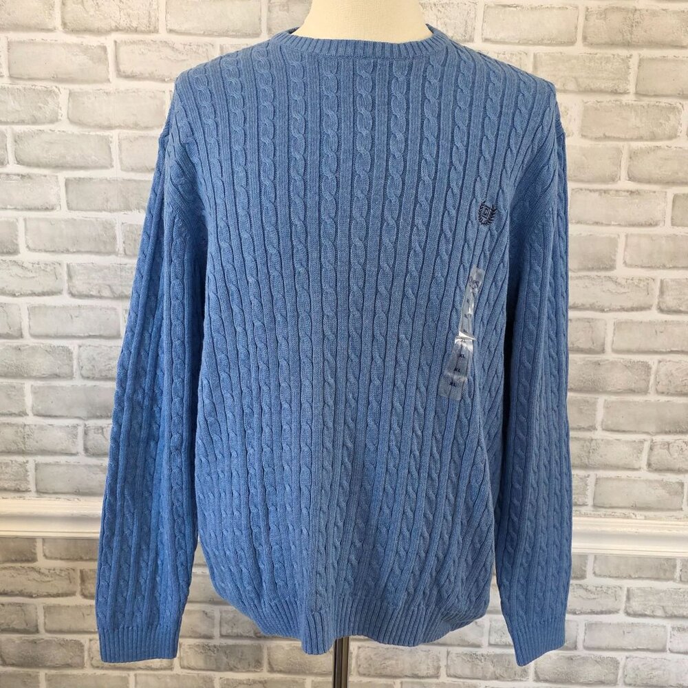 Chaps Light Blue Cable Knit Sweater NEW XL Men Fisherman Preppy Pullover Crew
